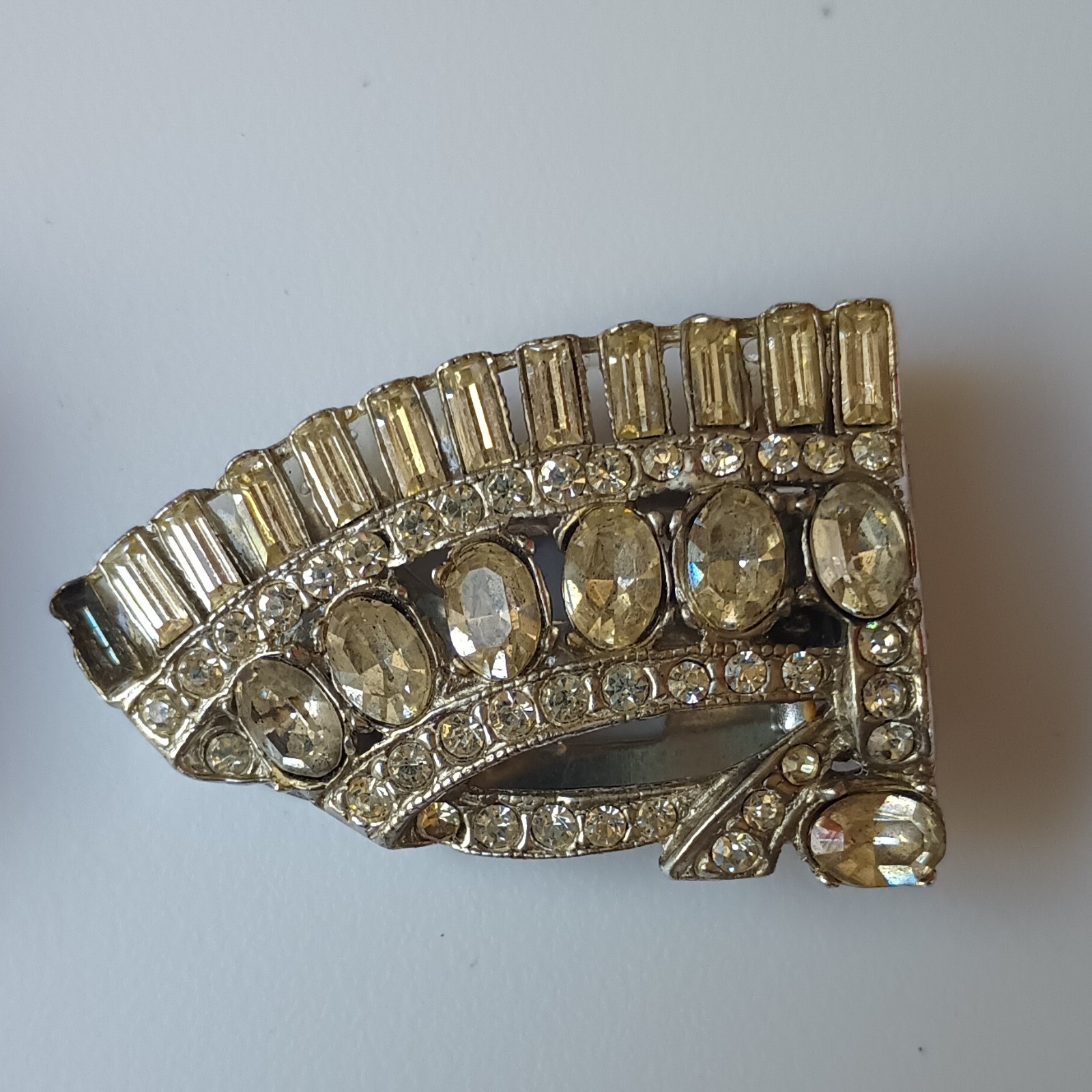 Gold Tone Clear Baguette Rhinestone Dress/Scarf Clip Set 2pc w/ Connector Bar