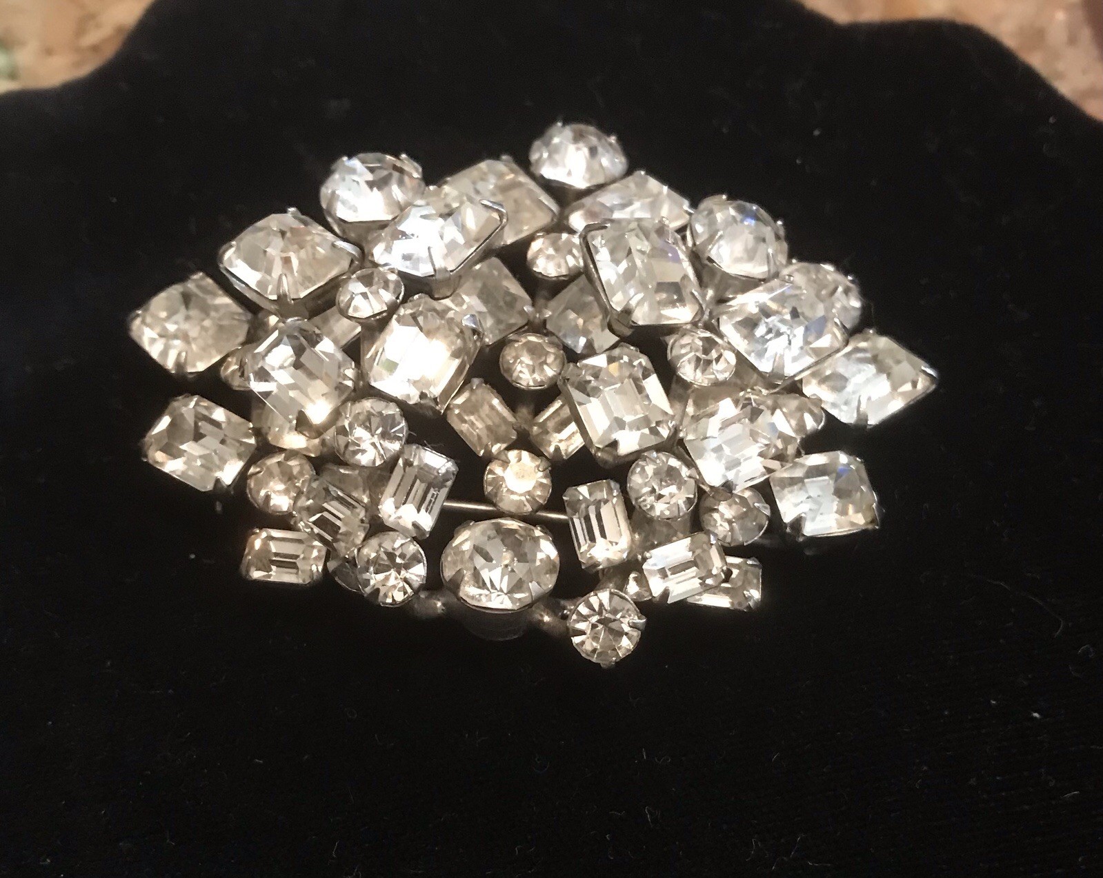 Weiss Pin Clear Stones Layered 2 1/4 Wide Signed