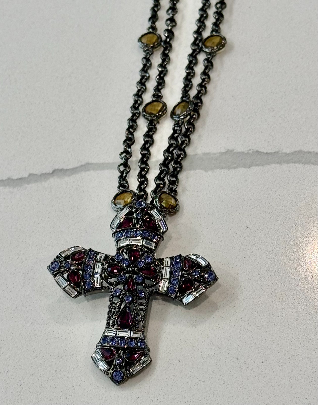 Vintage Real Collectibles by Adrienne gunmetal-tone jeweled cross pendant