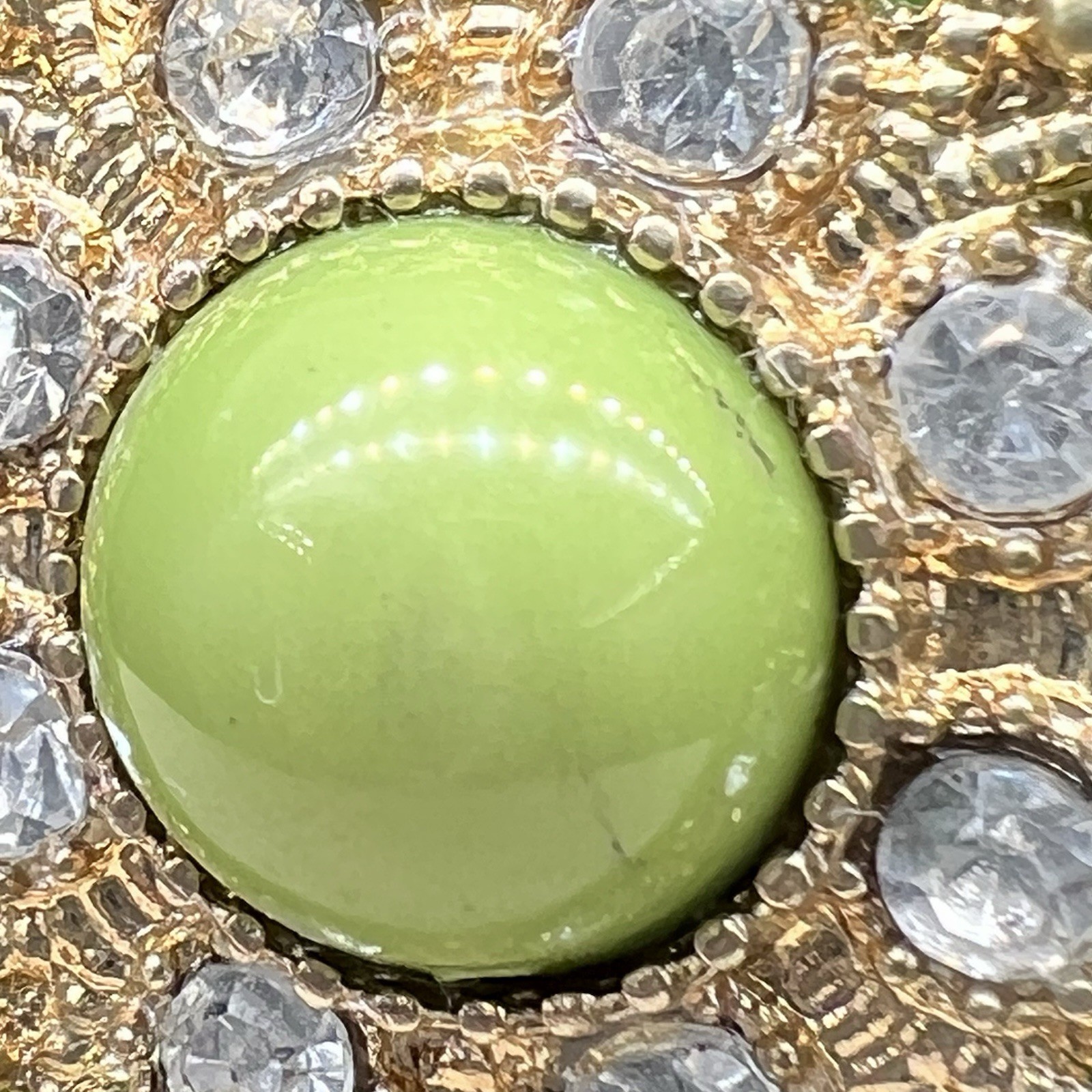 Vintage Lime Green Lucite Ring Bangle Bracelet Set Rhinestone Flower Atomic