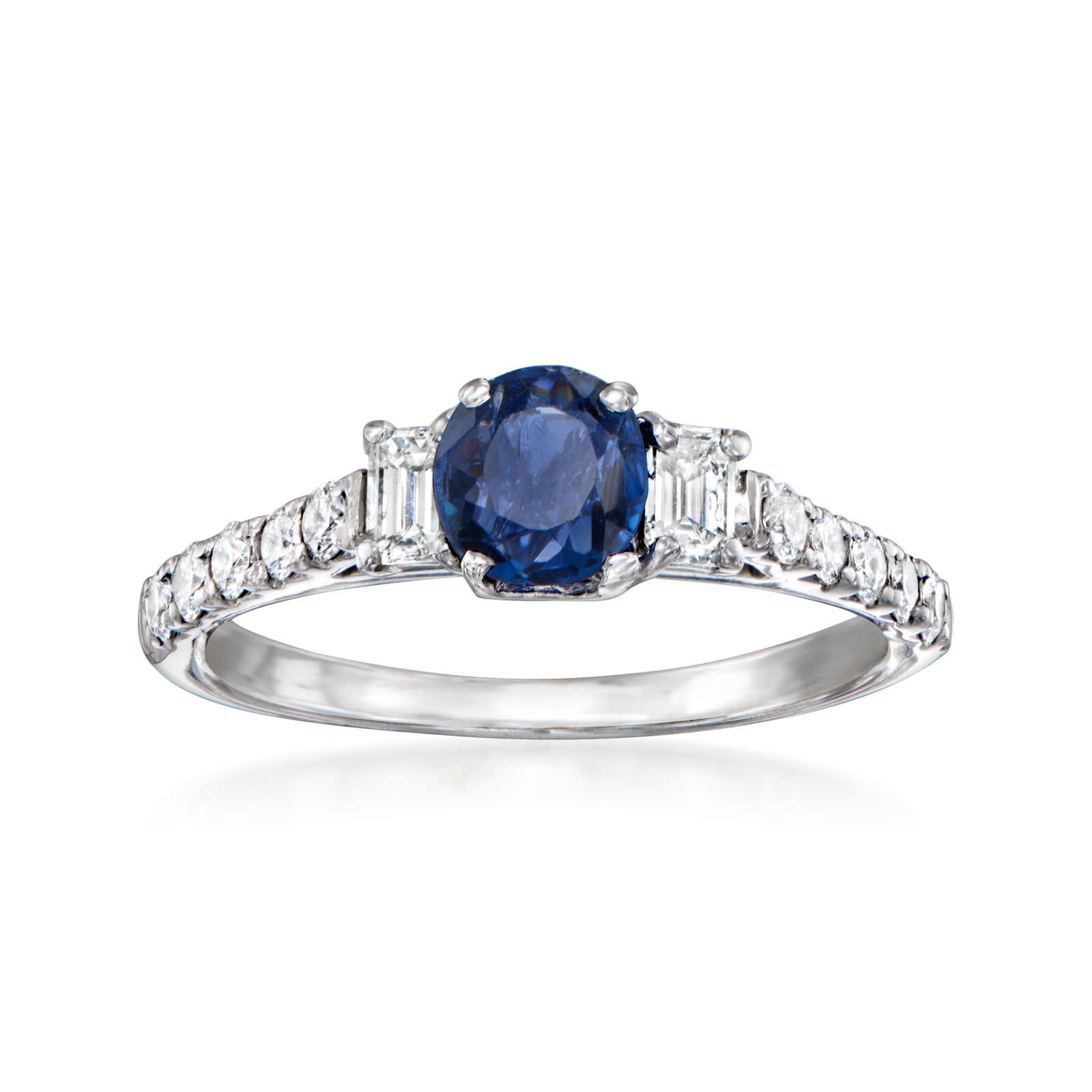 Vint Sapphire & Diamond Rng in 14k White Gold Size 5