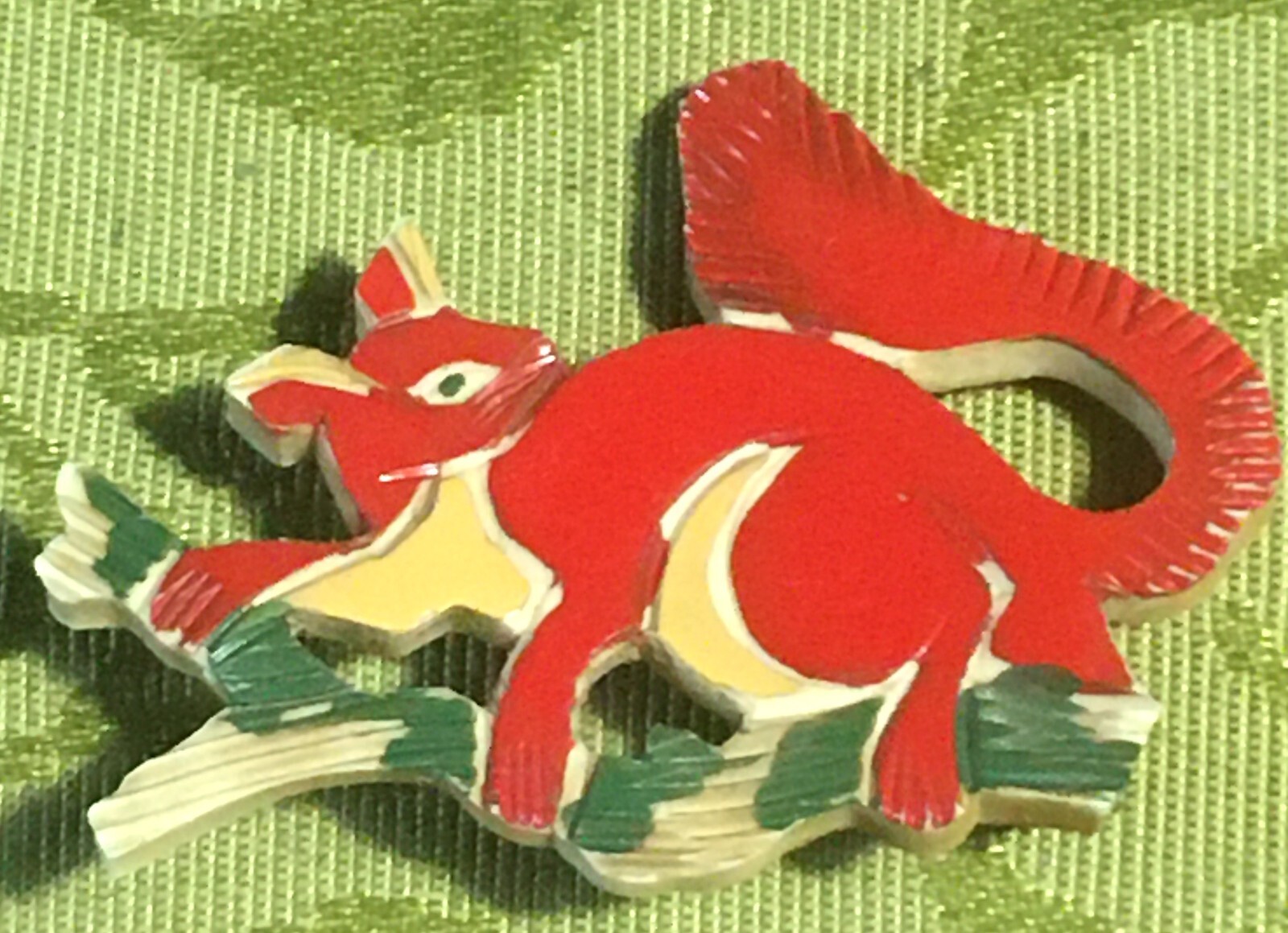 FRENCH ART DECO 1920s CARVED CELLULOID SMALL BROOCH~RED SQUIRREL~MADE IN FRANCE