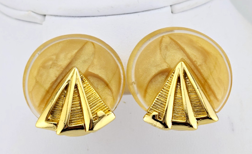 Designer Orena Paris Vintage Gold Plated Shimmering Clip On Earrings Lucite