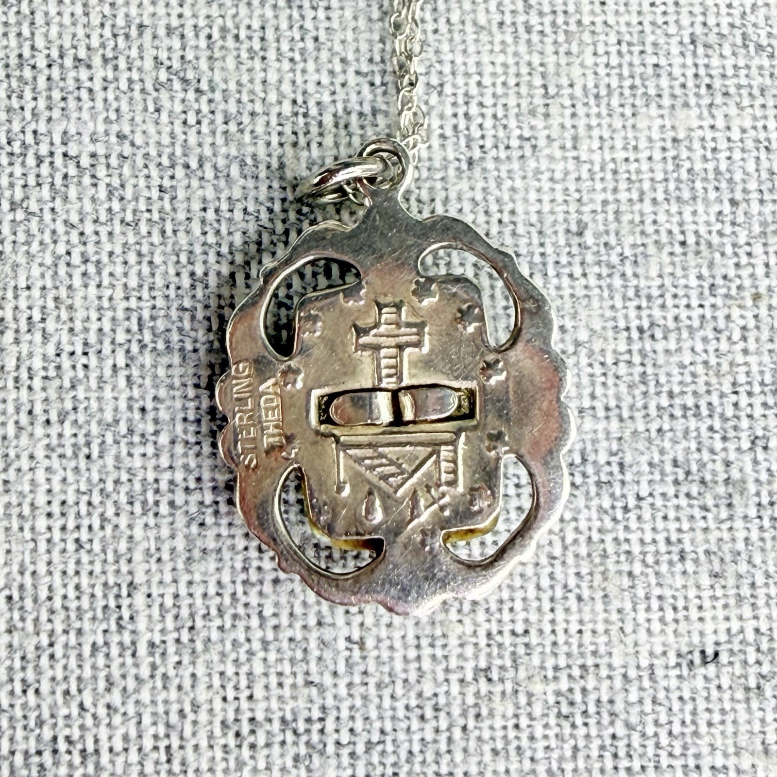Vintage THEDA Sterling Silver Virgin Mary Miraculous Medal Pendant Necklace