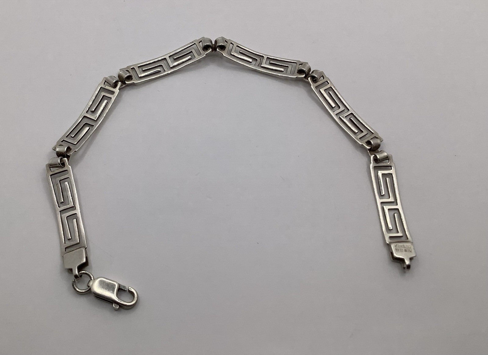 Vintage Signed MF 68 925 MEX Sterling Silver Greek Key Link Bracelet