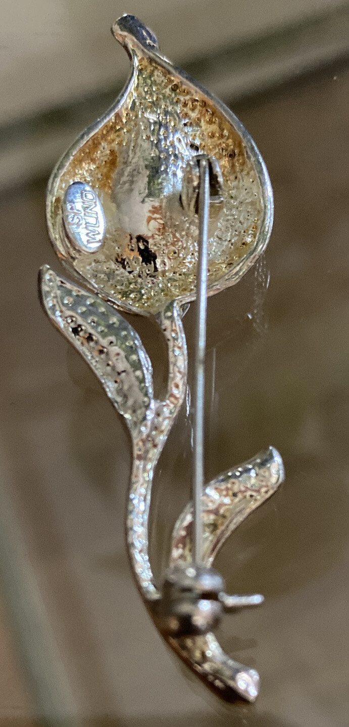 Vintage SP WLIND Silver plated Crystal Rose Bud Pin Stunning!