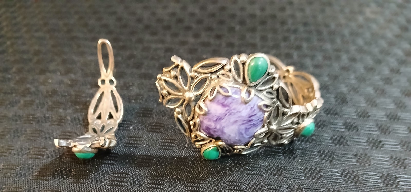 Vtg Carolyn Pollack Sterling Silver, Charoite, Malachite Bracelet, As Is, READ