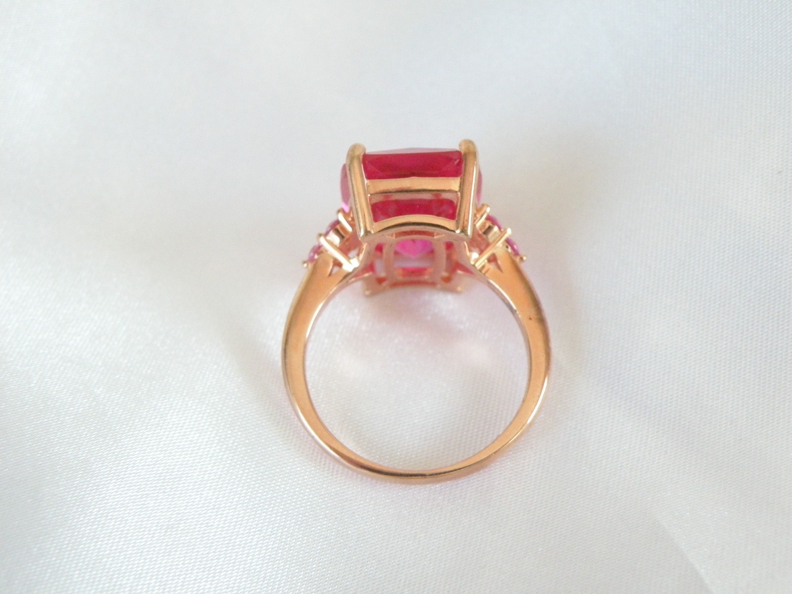 Sterling Silver 925 Rose Gold Large Lab Created Pink Sapphire Ruby Ring Size 10