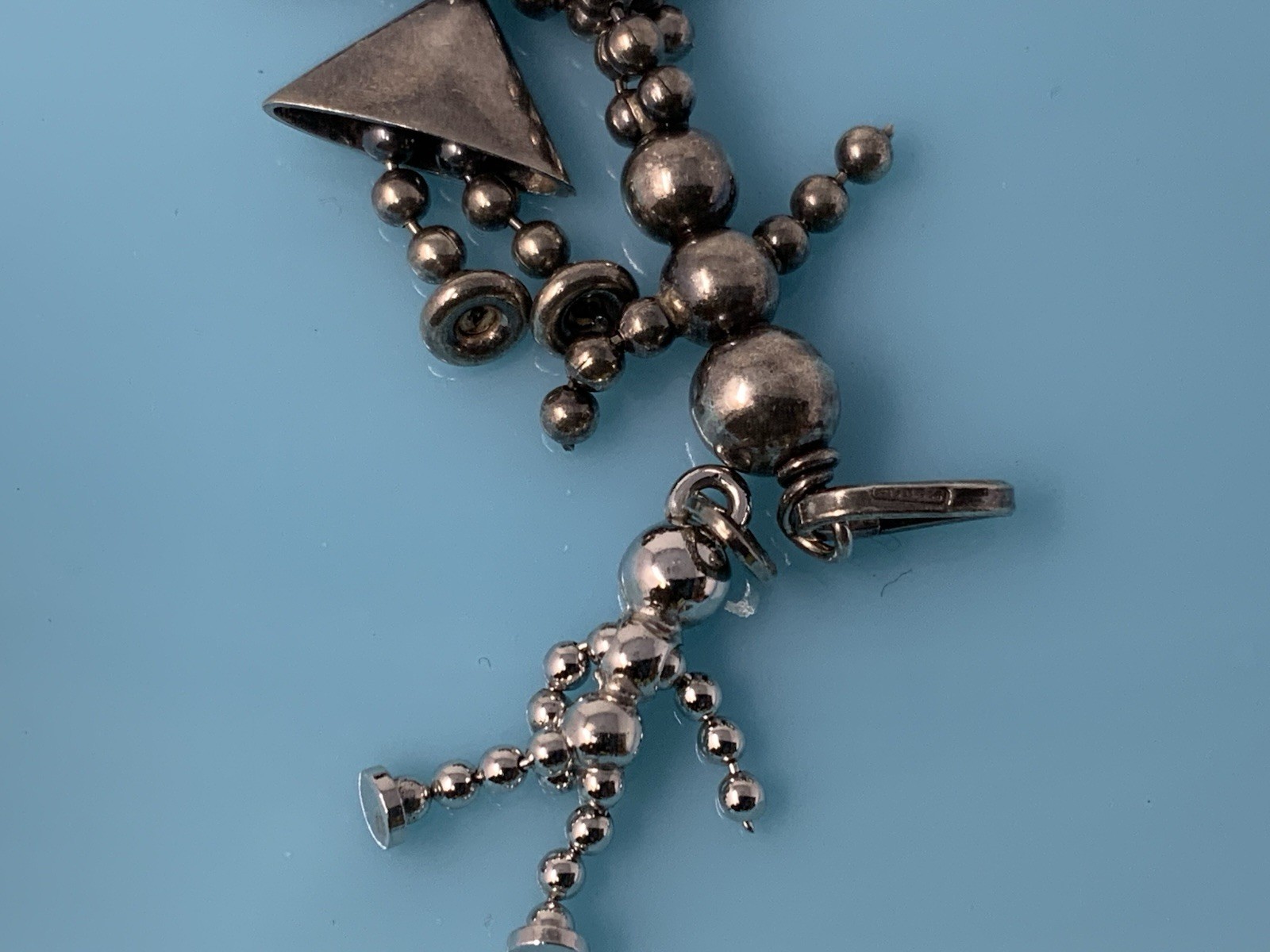 Vintage Sterling Silver Beaded Ball Stick Person Girl Boy Charm Pendant 7g