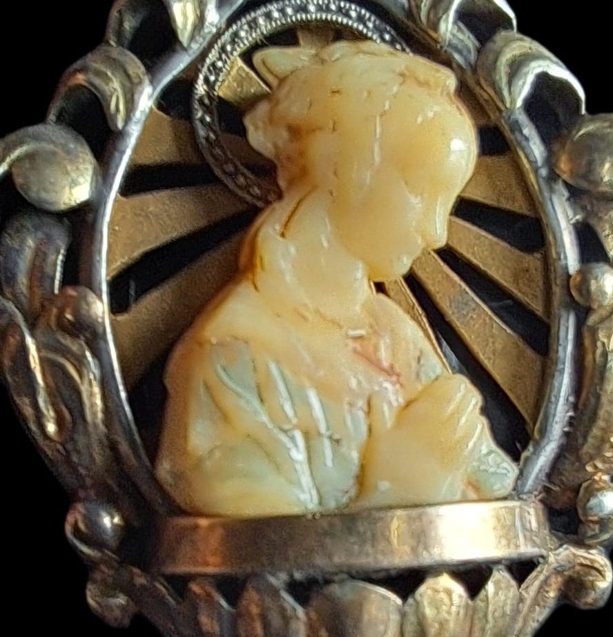 Fine Antique Art Deco Silver Gold Madonna Virgin Mary and Jesus Pendant Ca 1930