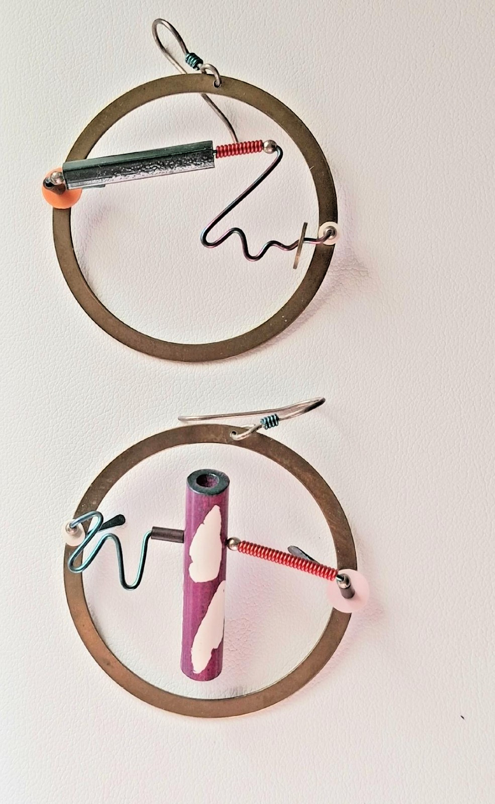 Eve Kaplin Vintage Post-Modern Abstract Memphis Style Kinetic Earrings!