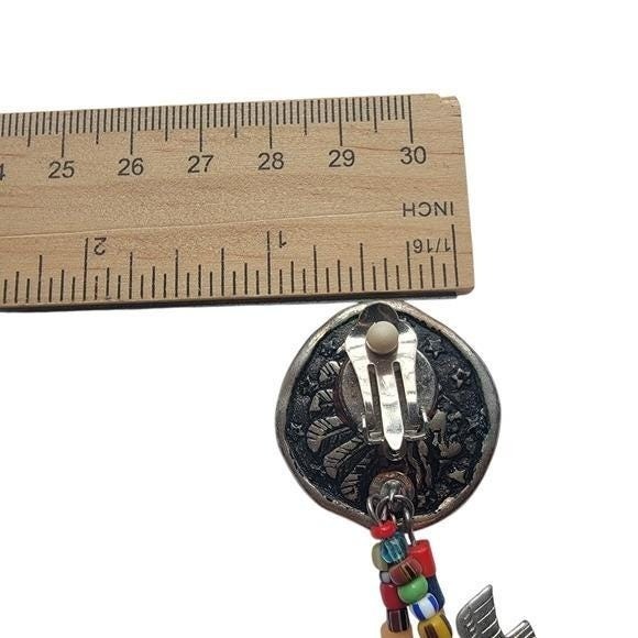 Vintage Silver and Multicolor Beaded Earrings Clip Ons