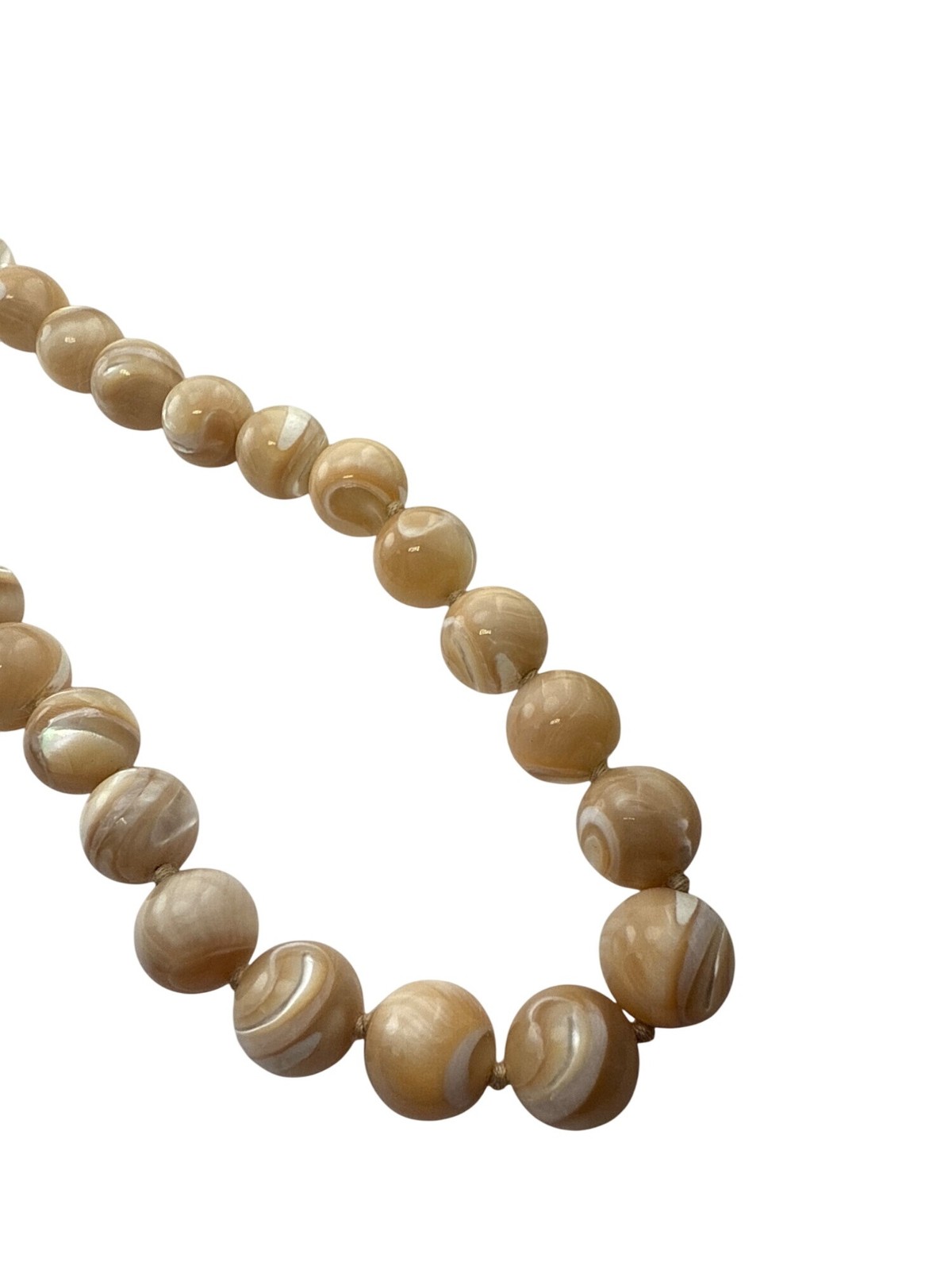Vintage Beige Swirl Bead Necklace Double Strand Retro Costume Jewelry