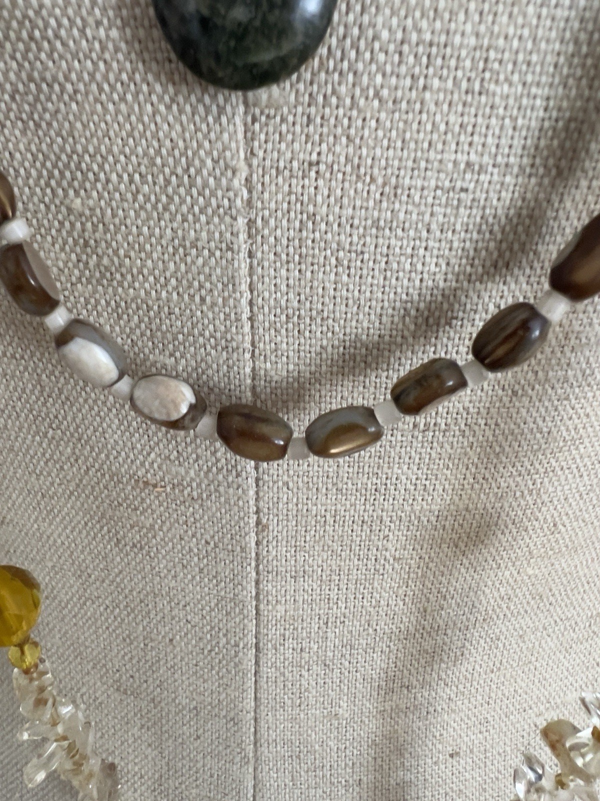 Vintage Lot – 4 Boho Necklaces: 20-48” – Moss Agate, Citrine, Trochus Shell Bead