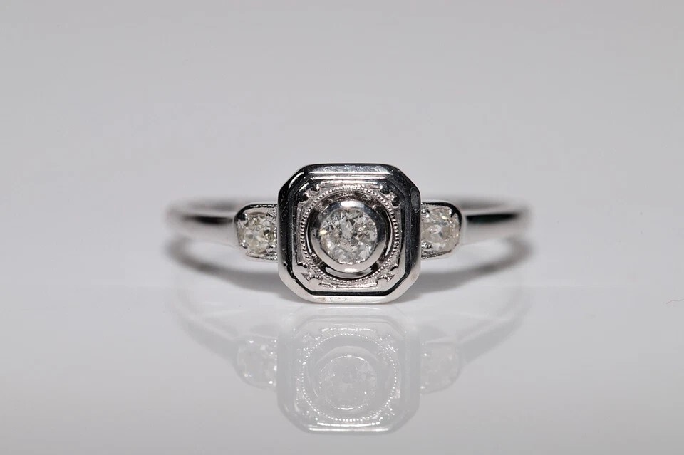 Antique Circa 1920s Art Deco 14k Gold Finish Lab Created Diamond Decorated Ring
