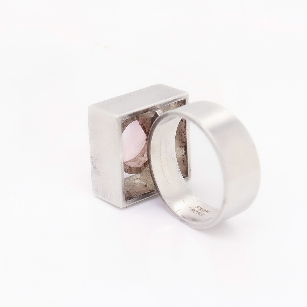 Vintage Neils Erik From Sterling Silver & Rose Quartz Bullet Cabochon Ring