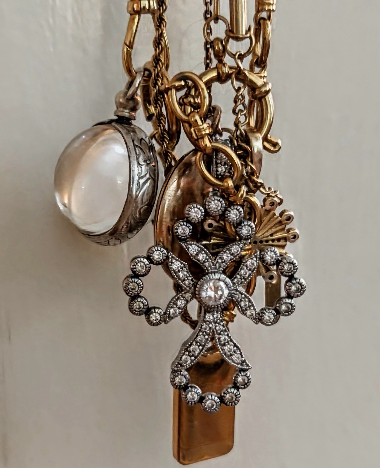 Orb Pools Of Light Locket Rock Quartz Crystal Antique Fob Mourning Charm
