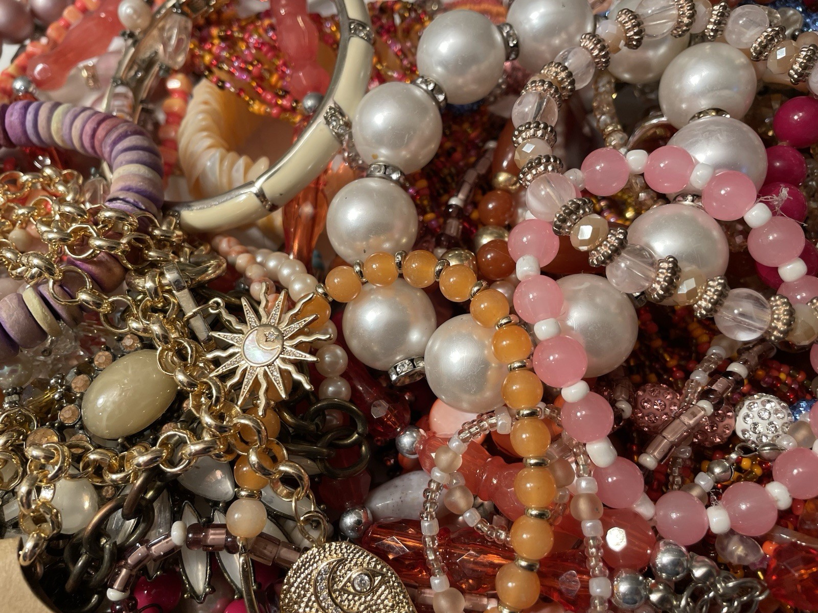 4Lb Mixed Mystery Jewelry Lot Vintage Mod Boho Beaded Necklaces Bracelets