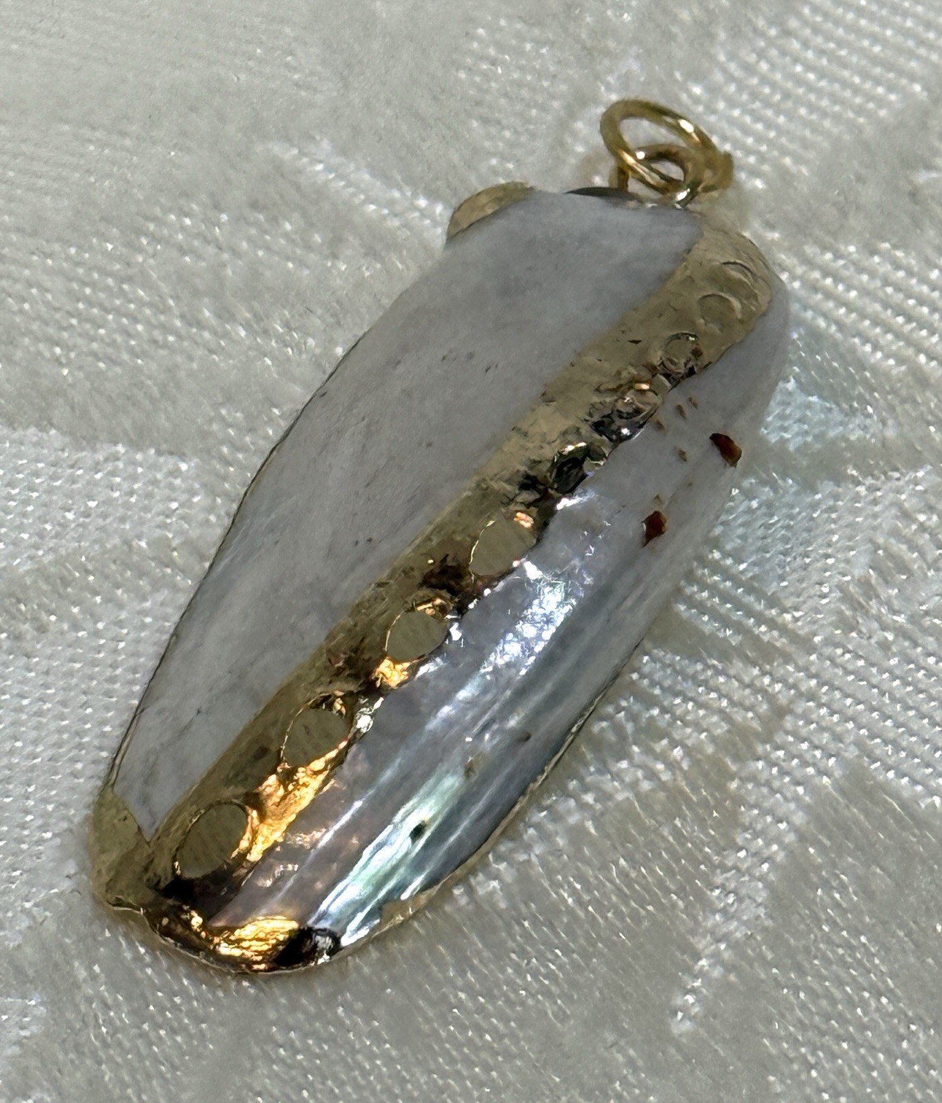 Vintage Gold Trimmed Natural Real ‘Pearl White’ Seashell Sea Shell Pendant