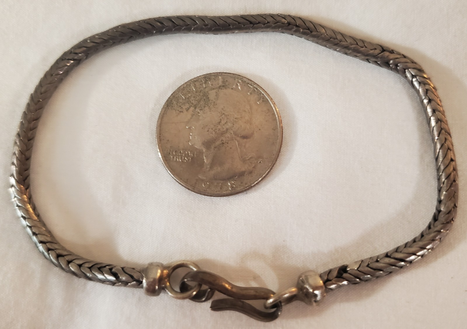 Vintage Sterling Silver Woven Chain Bracelet 9” Artisan Hook Clasp