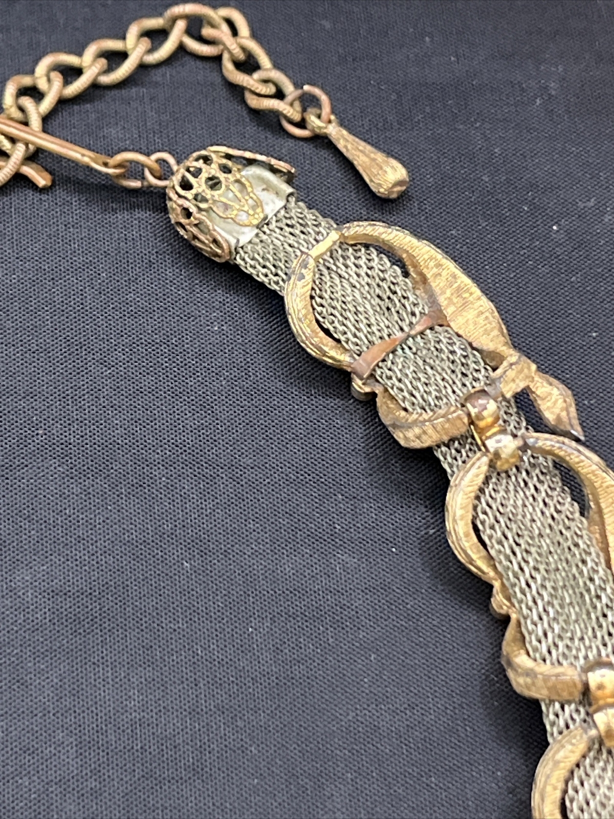 Vintage Silver Tone Chain Mail Link Choker Necklace Gold Articulated Links 14”