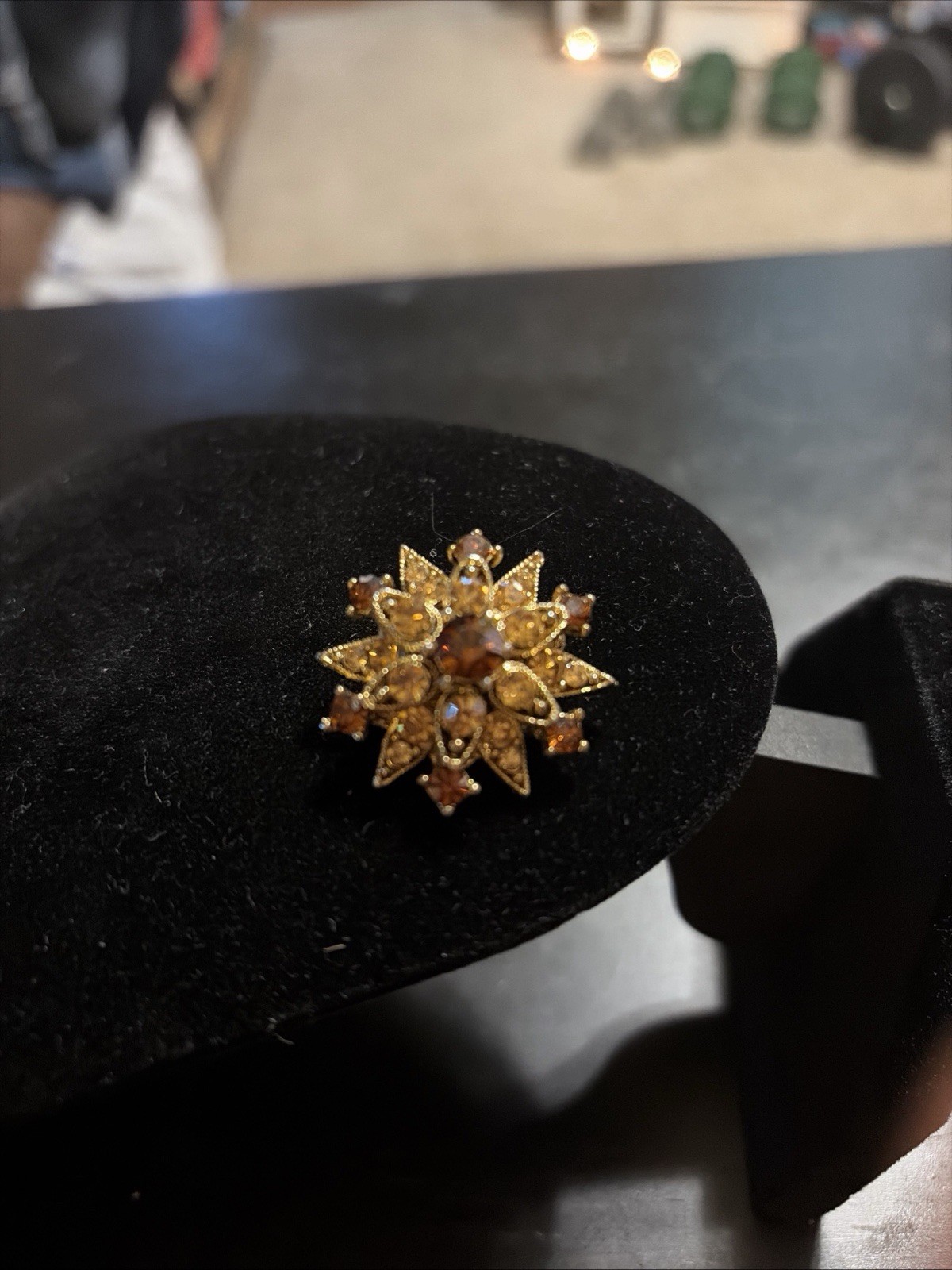 Vintage Fairy Amber & Topaz crystal Flower rhinestone Pin
