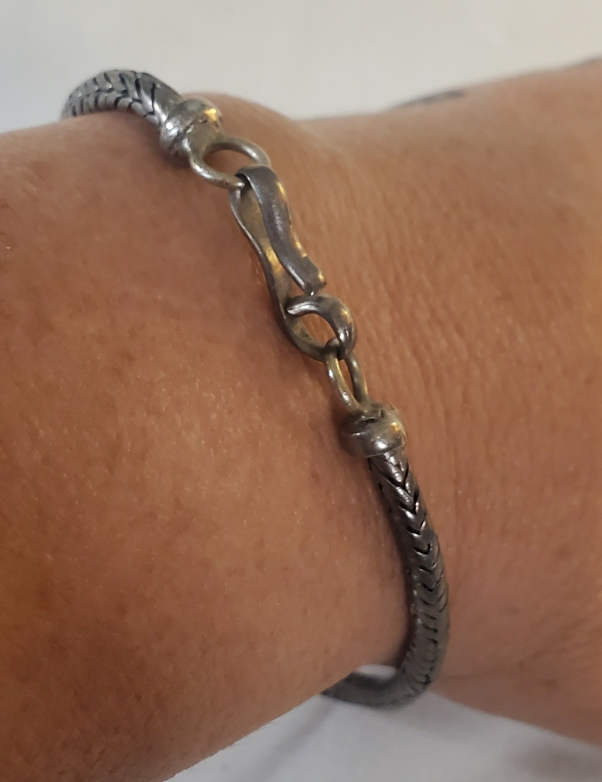Vintage Sterling Silver Woven Chain Bracelet 9” Artisan Hook Clasp