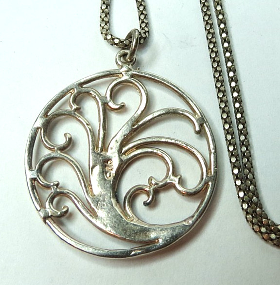 VTG FLOWER 925 STERLING SILVER NECKLACE CHAIN 20″ & 29MM PENDANT 7 GRAMS