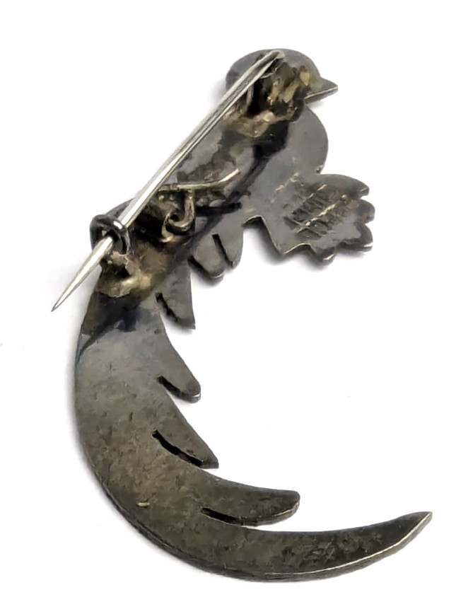 Vintage Guatemala Quetzal Bird 900 Sterling Silver Pin Brooch Hand Etched 2″