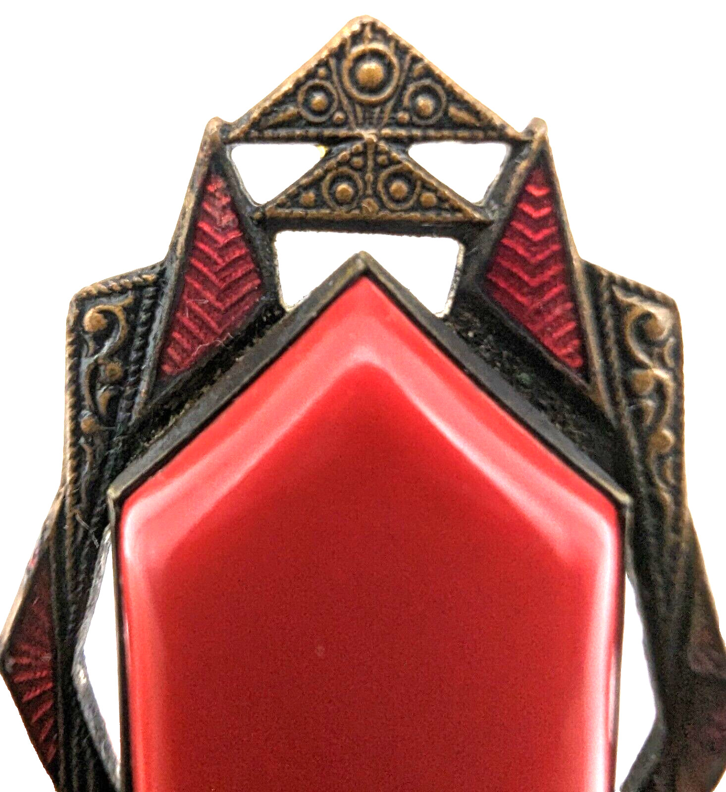 Antique Art Deco Brooch Pin Red Celluloid Hollow Center Circa 1920s Flapper