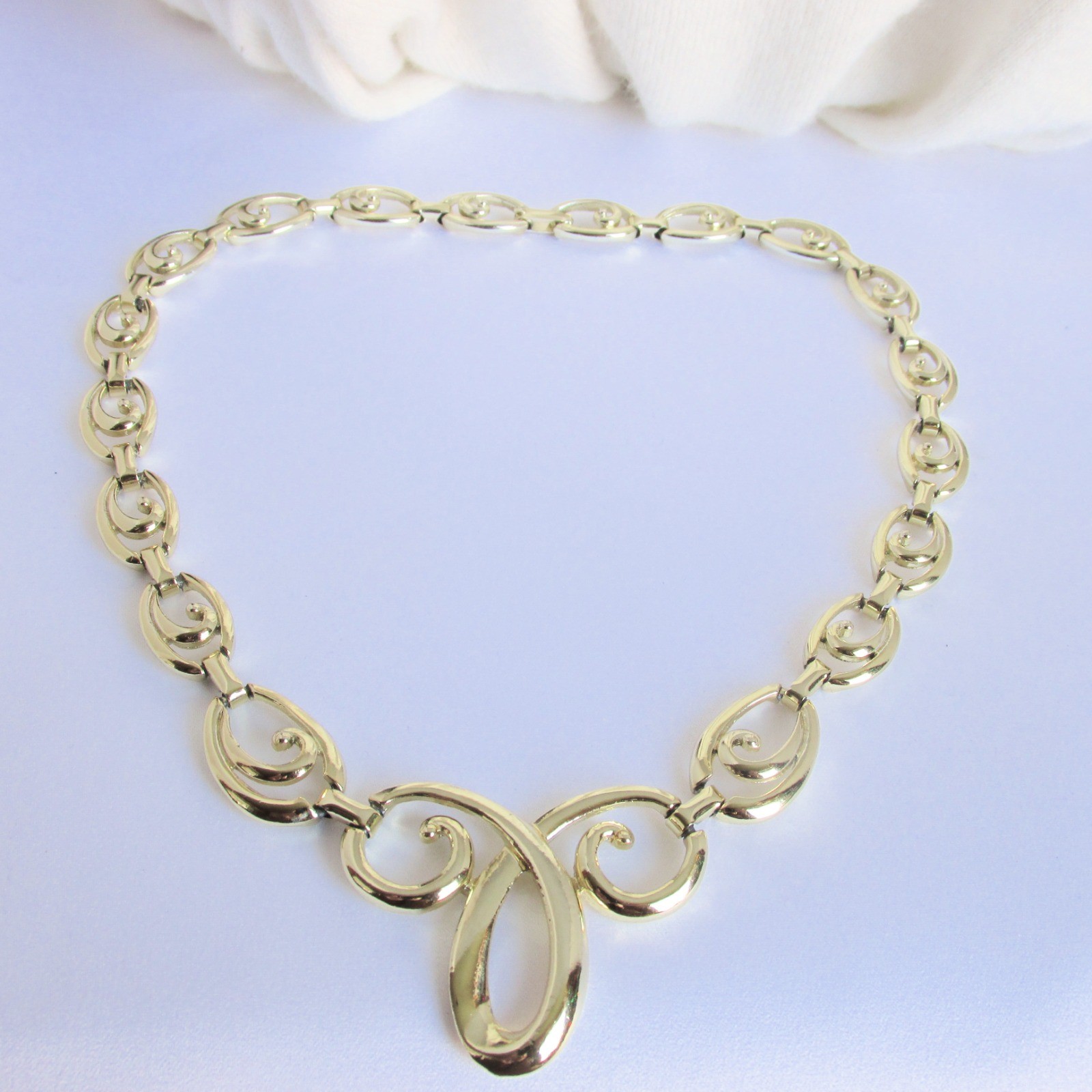 Vintage Scroll Swirls Links 19″ Necklace Gold Plate Unsigned