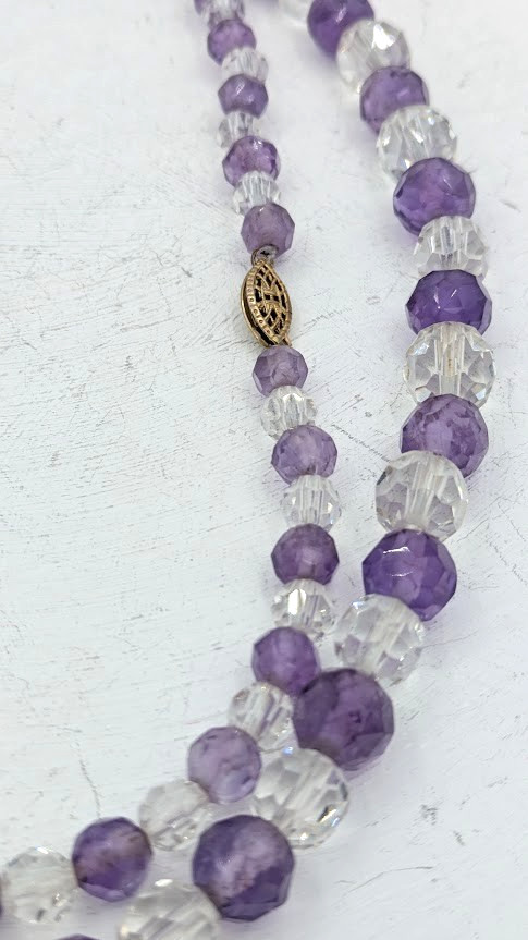 Vintage Amethyst Crystal Beaded Necklace Sterling Vermeil Clasp 32 Inch