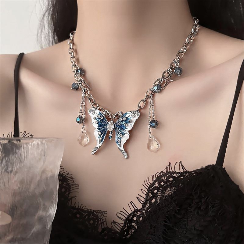 Vintage Rhinestone Butterfly Choker Necklace Retro Zircon Party Jewelry Gift
