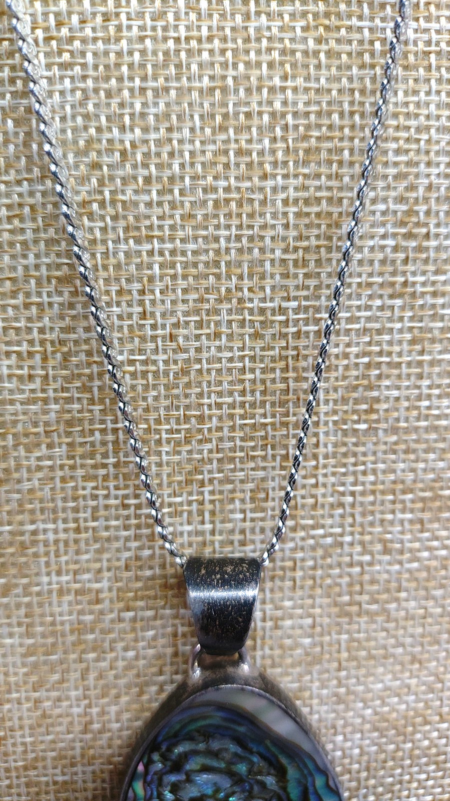 Vintage Sterling Silver Abalone Shell Pendant Necklace .925