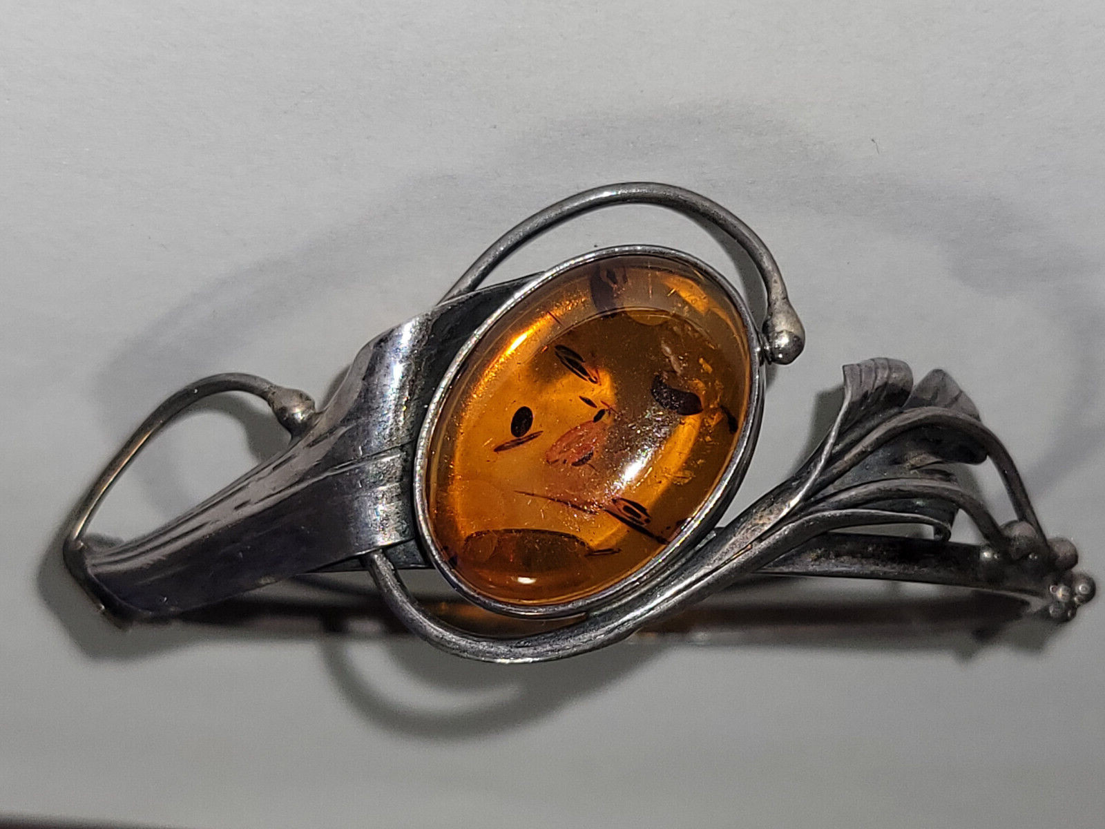 Vintage Golden Amber Deco Flower design Handmade Silver Bangle Bracelet 4b 16