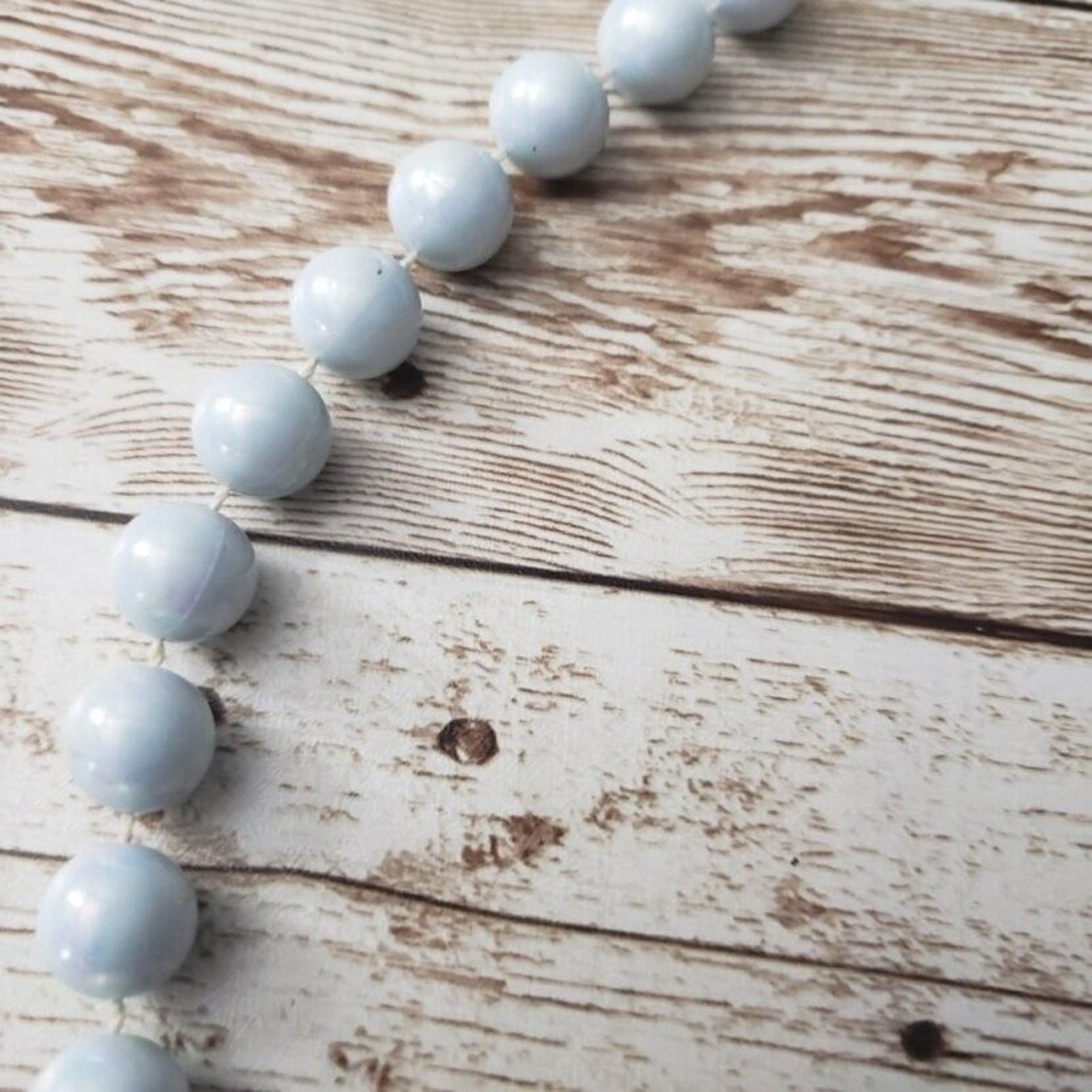 Vintage Necklace Long Very Light Blue Beaded Necklace