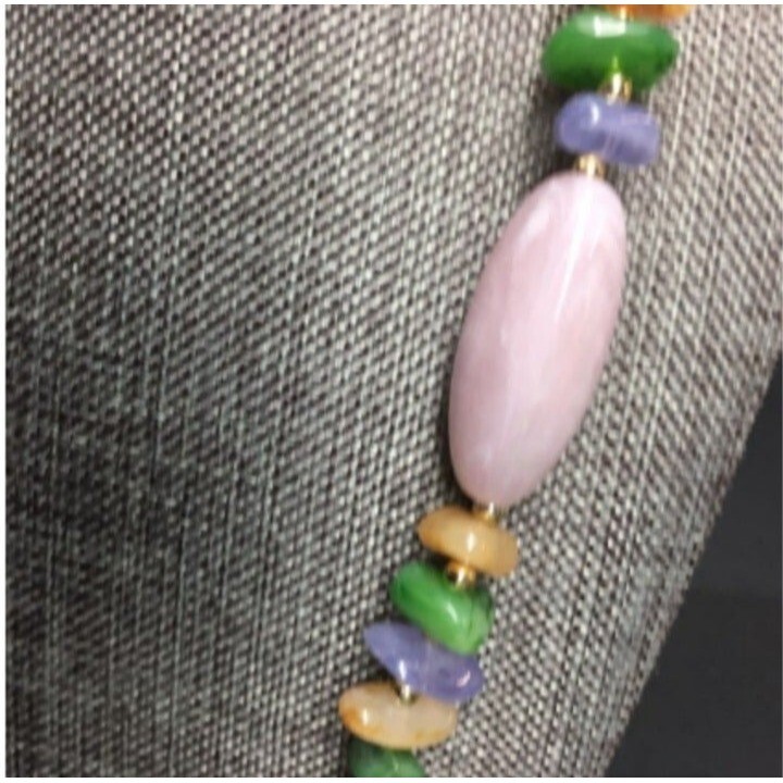 Retro Beaded Necklace Purple Cream Pink Green Gold Vintage Cottage Soft Girl
