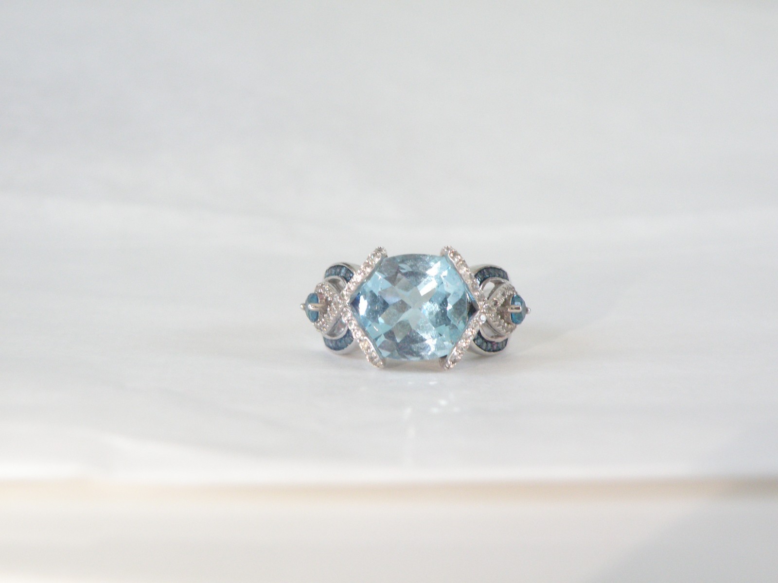Vintage Style Sterling Silver 925 Natural Heated Blue Topaz Diamond Ring Size 6