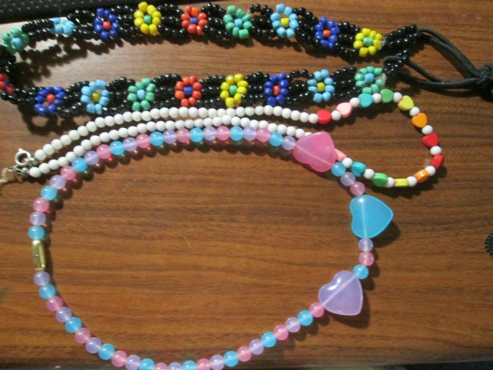 3 Great Colorful Kids Necklaces about 14.5″- 15.5″ long 1 can be headband,longer