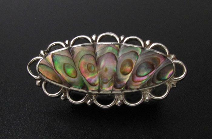 VINTAGE ATAAHUA STERLING SILVER & PAUA SHELL BROOCH NEW ZEALAND ABALONE