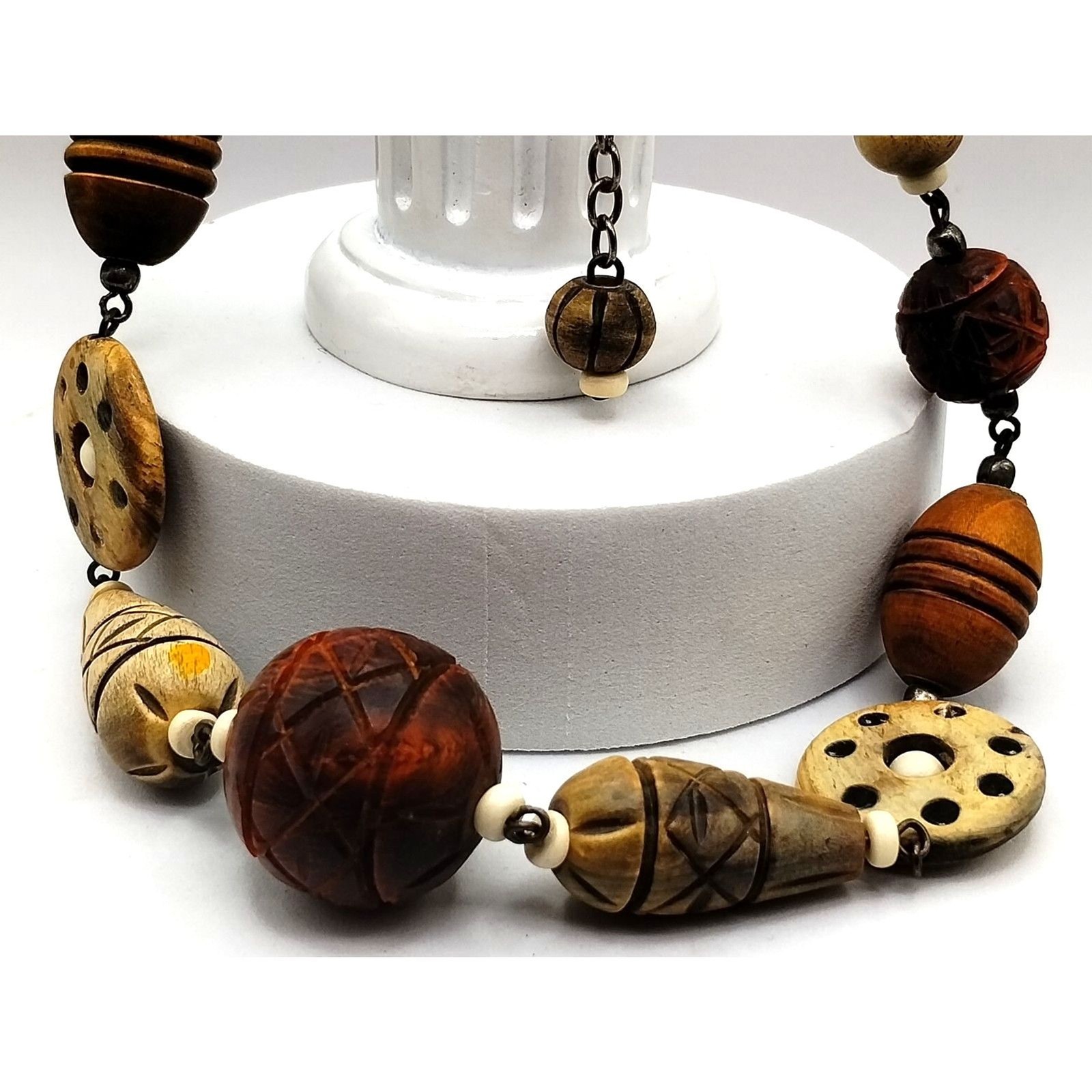 Vintage Jewelry Natural Stones, Carved Wooden Beads, Lucite and Metals Bracelets