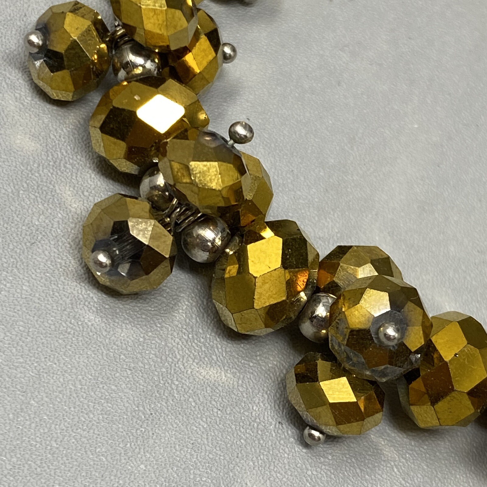 Stretch Bead Bracelet Gold Faceted Glass Cluster Fire Polished Iridescent 6.75″