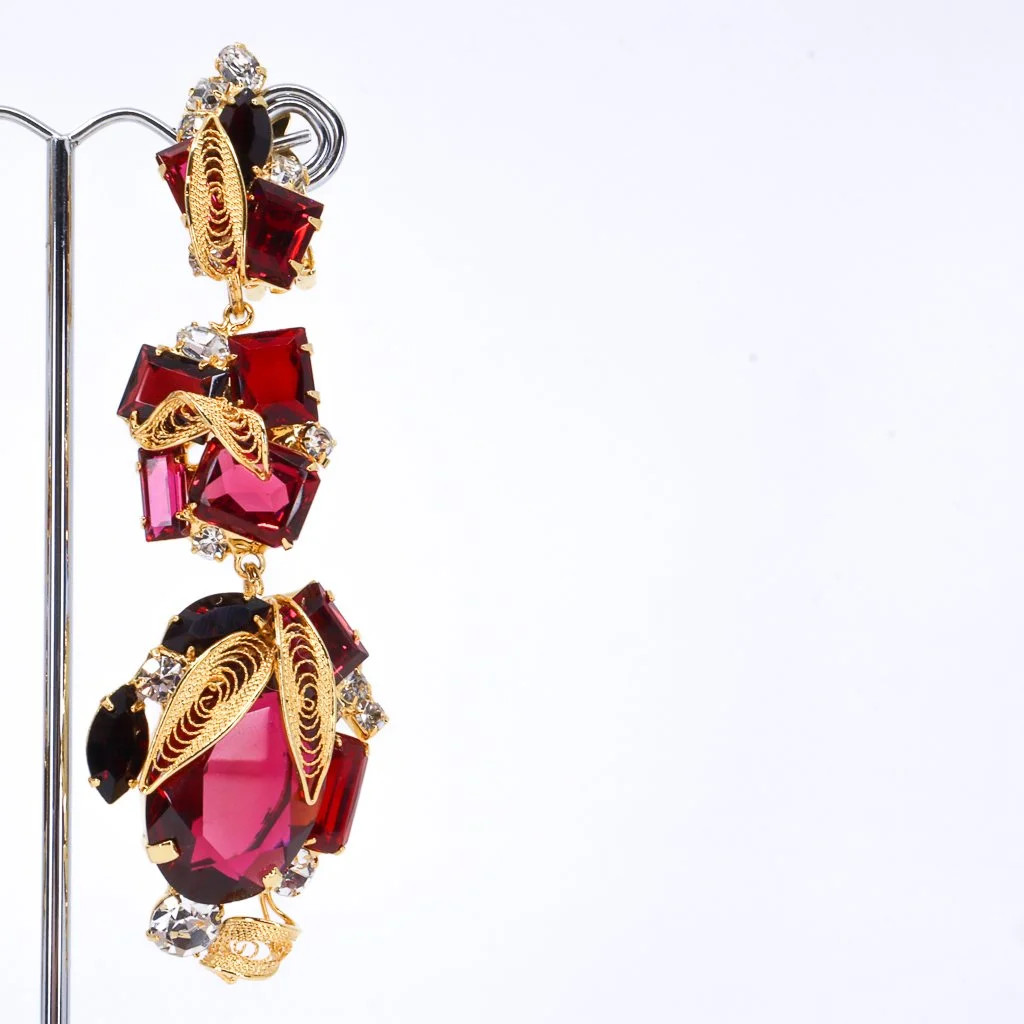 Sorrell Originals, Red, Fuchsia and Burgandy, Gold Clip-on Earrings