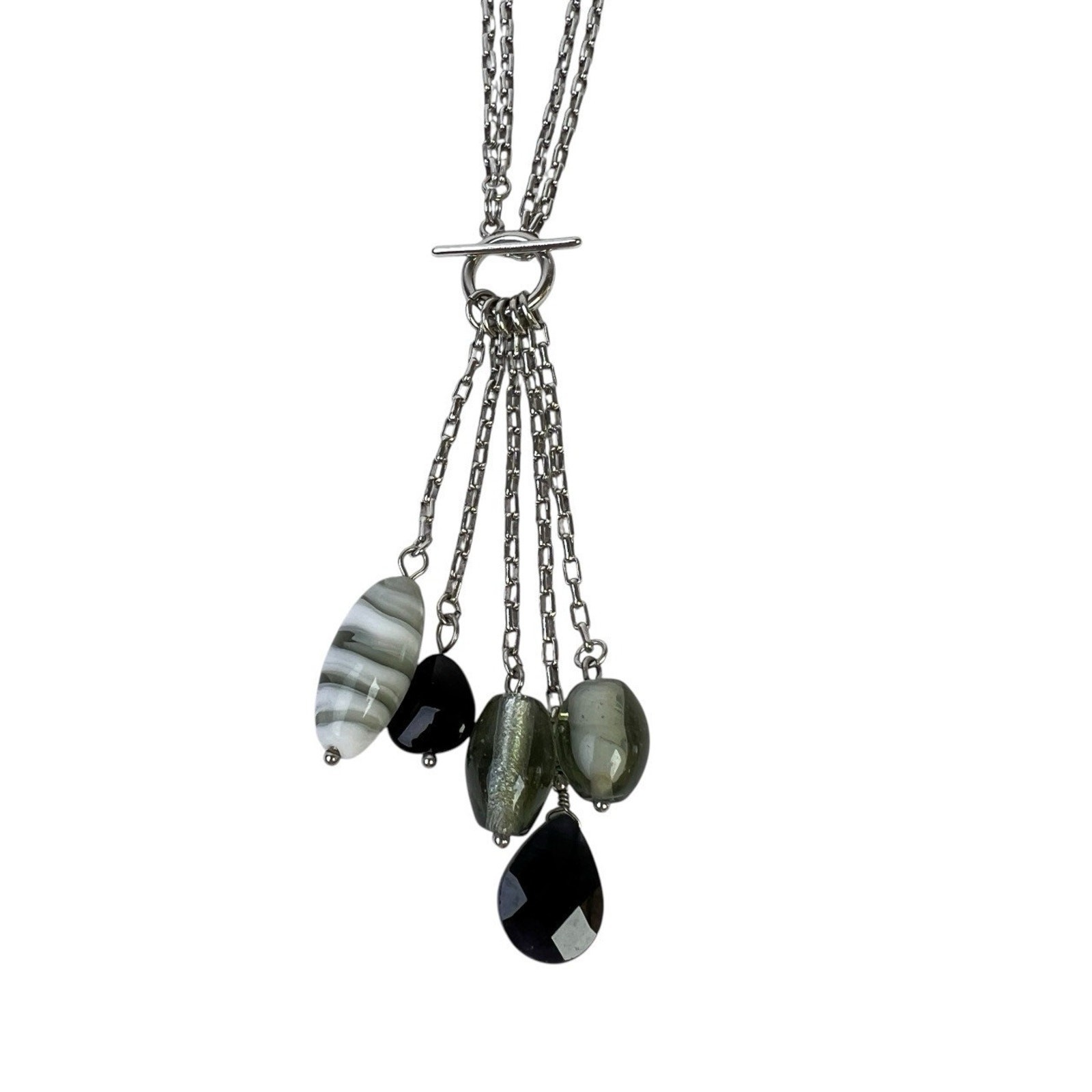 Lia Sophia Y Necklace Myth Dangle Lariat Drop Art Glass Beaded Tassel Fashion