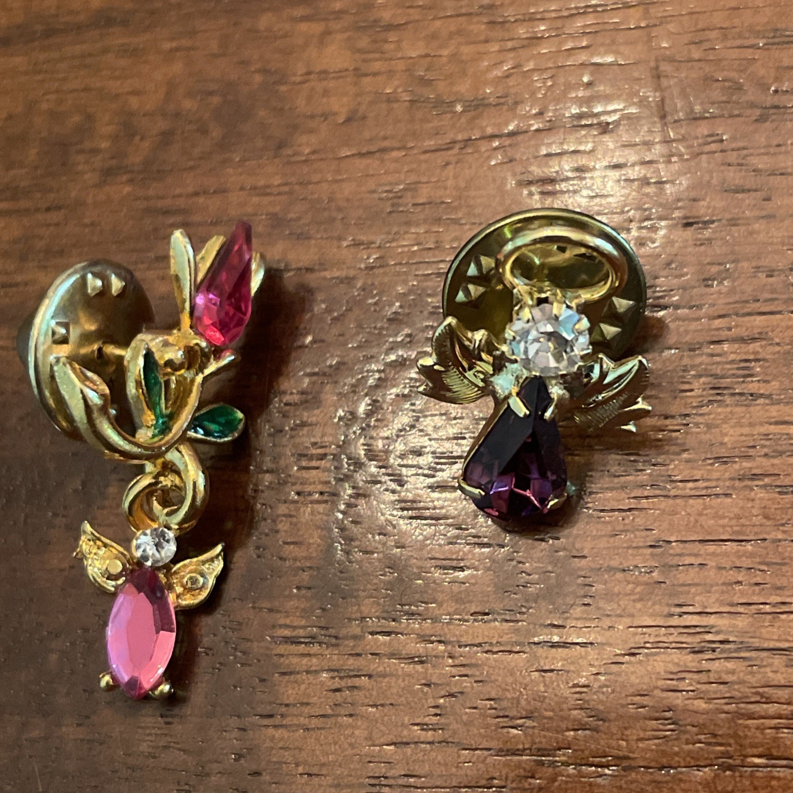 Vintage Guardian Angel Brooch Pin Lot Of 2 Gold Purple Pink