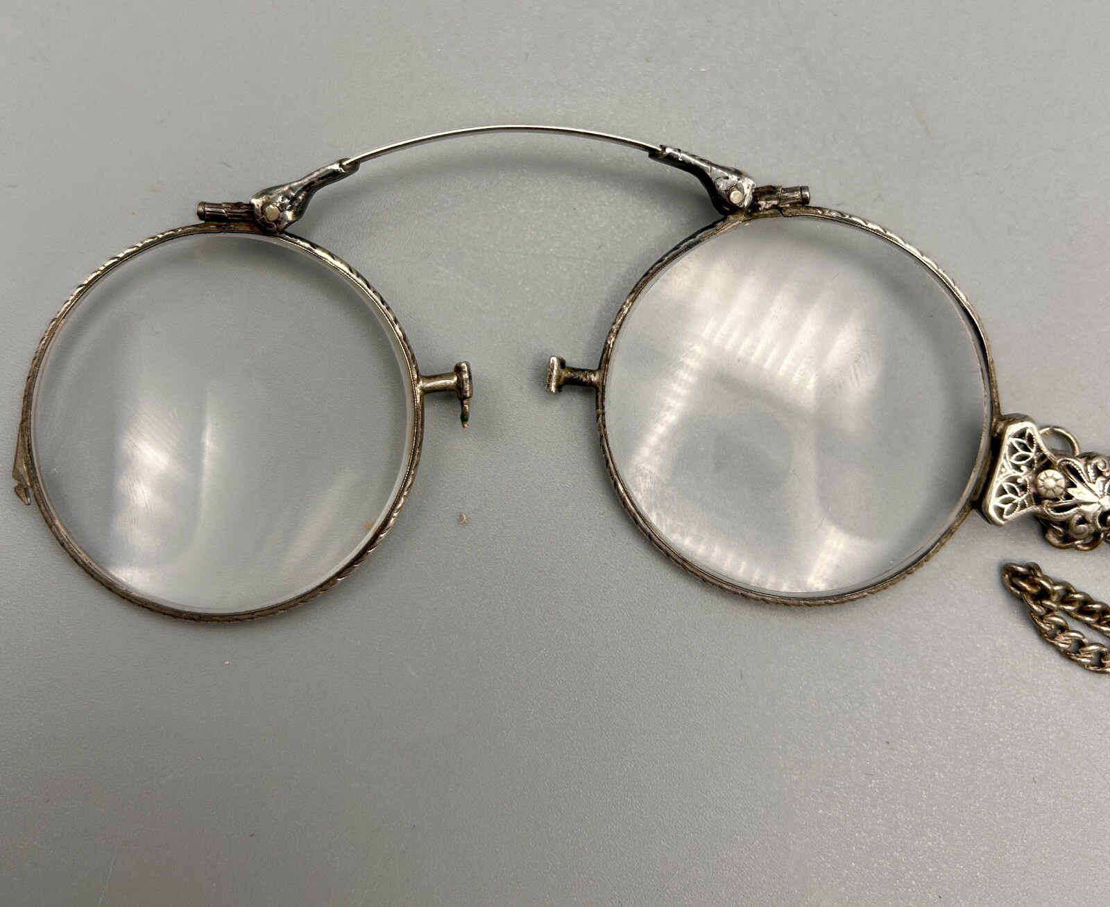 Victorian Silver Lorgnette Reading Glasses Pendant Necklace