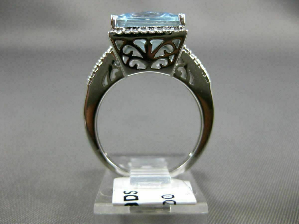 ESTATE LARGE 5.27CT AAA BLUE TOPAZ 14KT WHITE GOLD SQUARE HALO FILIGREE FUN RING