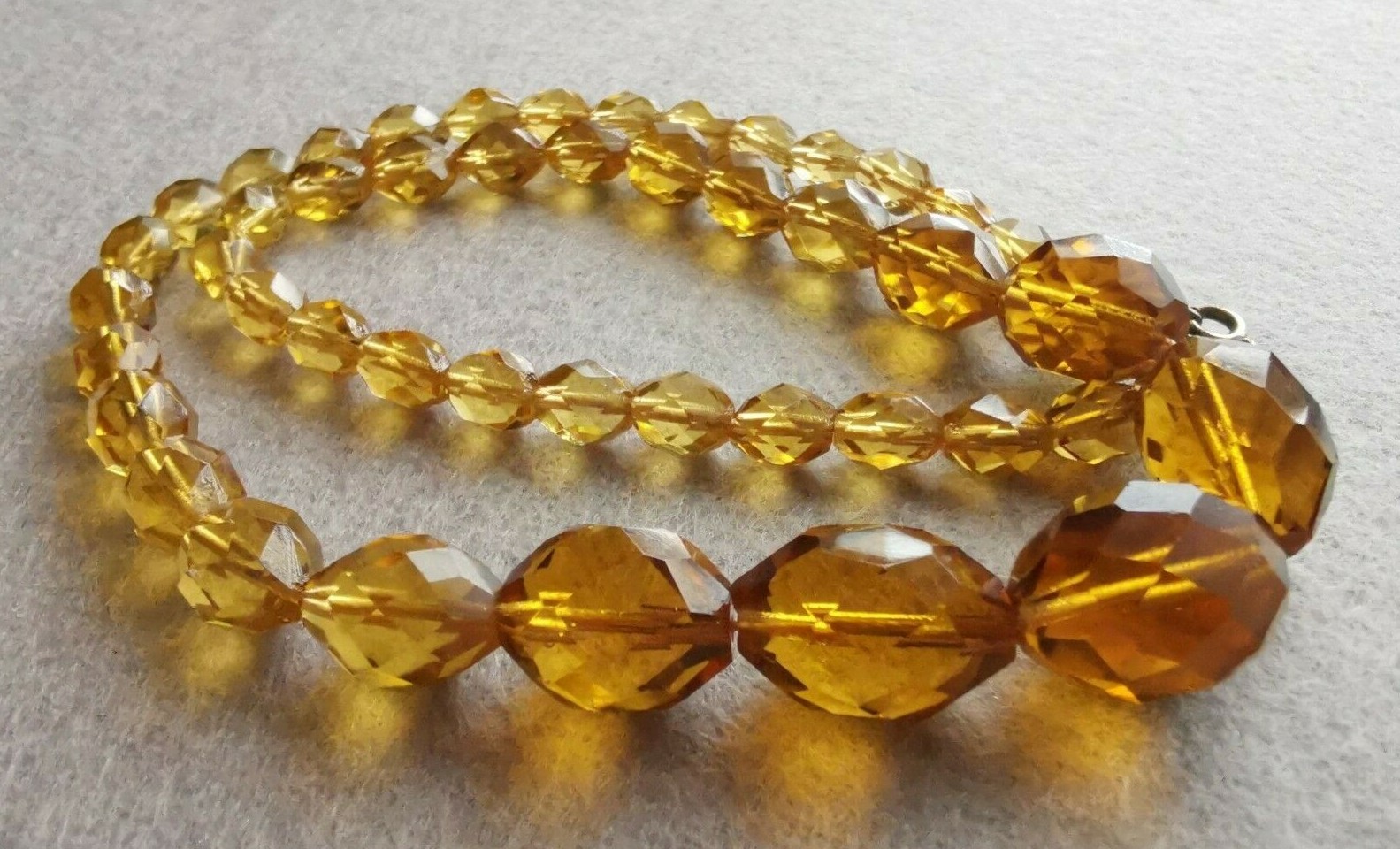 Vintage Art Deco Czech Glass Amber Color Beaded Necklace