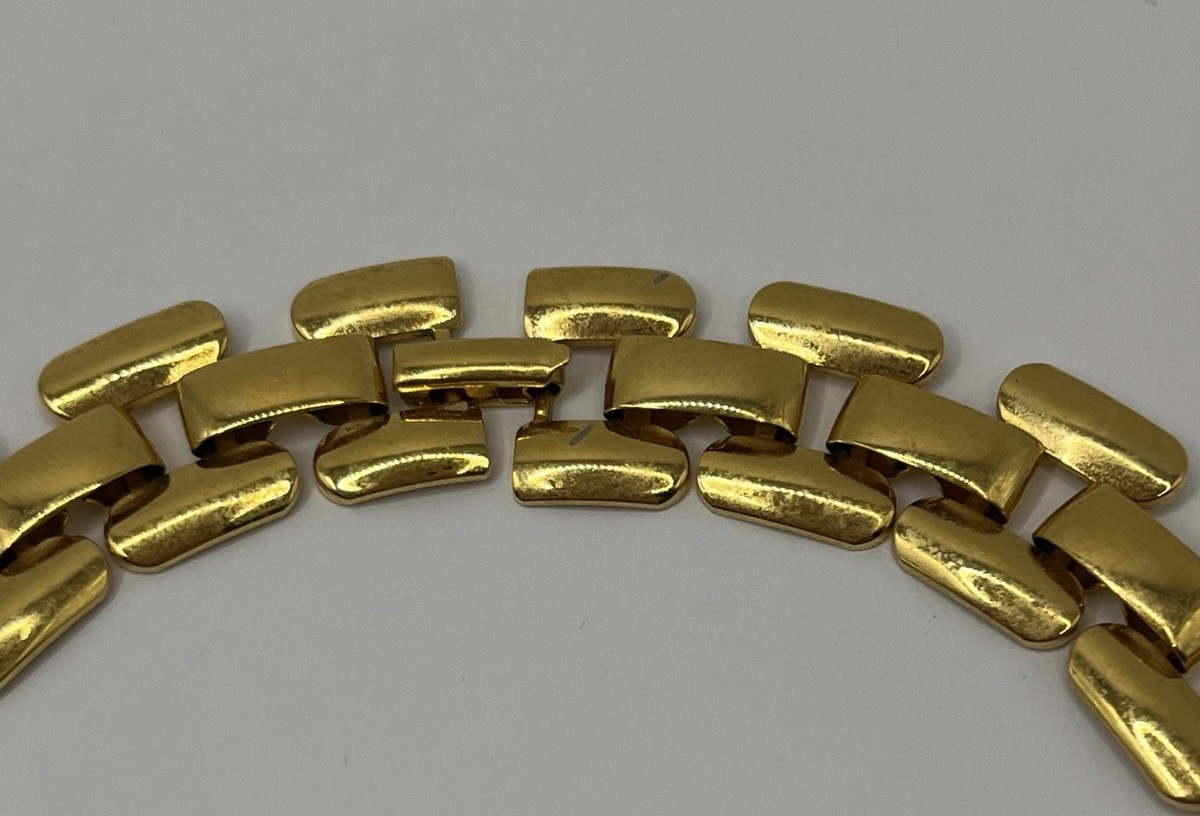 Signed Napier Gold Tone Square Link Chain Necklace Articulated Vintage 18 Inches