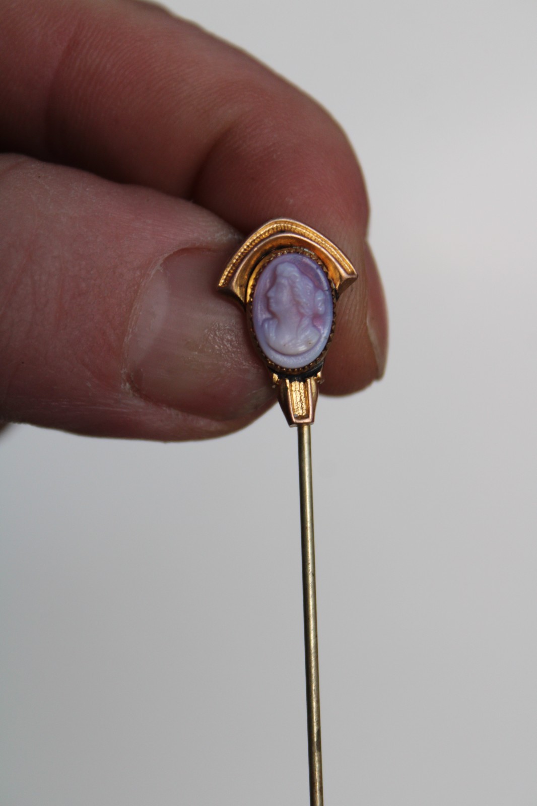 (2) Antique Art Nouveau Cameo & Shield Portrait Stick Pin